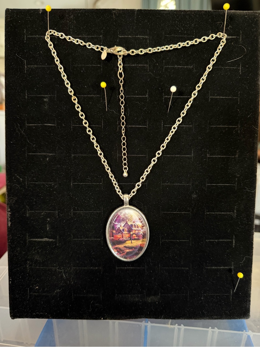 Cozy Cottage Oval Picture Glass Cabochon Pendant Necklace (18"-21")